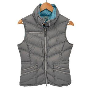 Athleta Full Zip Quilted Puffer Vest Womens Medium Gray Nylon Goose Down Pockets